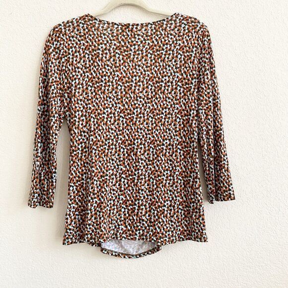 Talbots Faux Wrap Dotted Blue Brown Orange Blouse Long Sleeve Petite Large Top - Picture 6 of 9